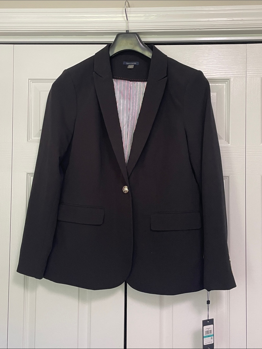 NWT Tommy Hilfiger Women's Black Blazer Notch Lapel One-Button Size 16